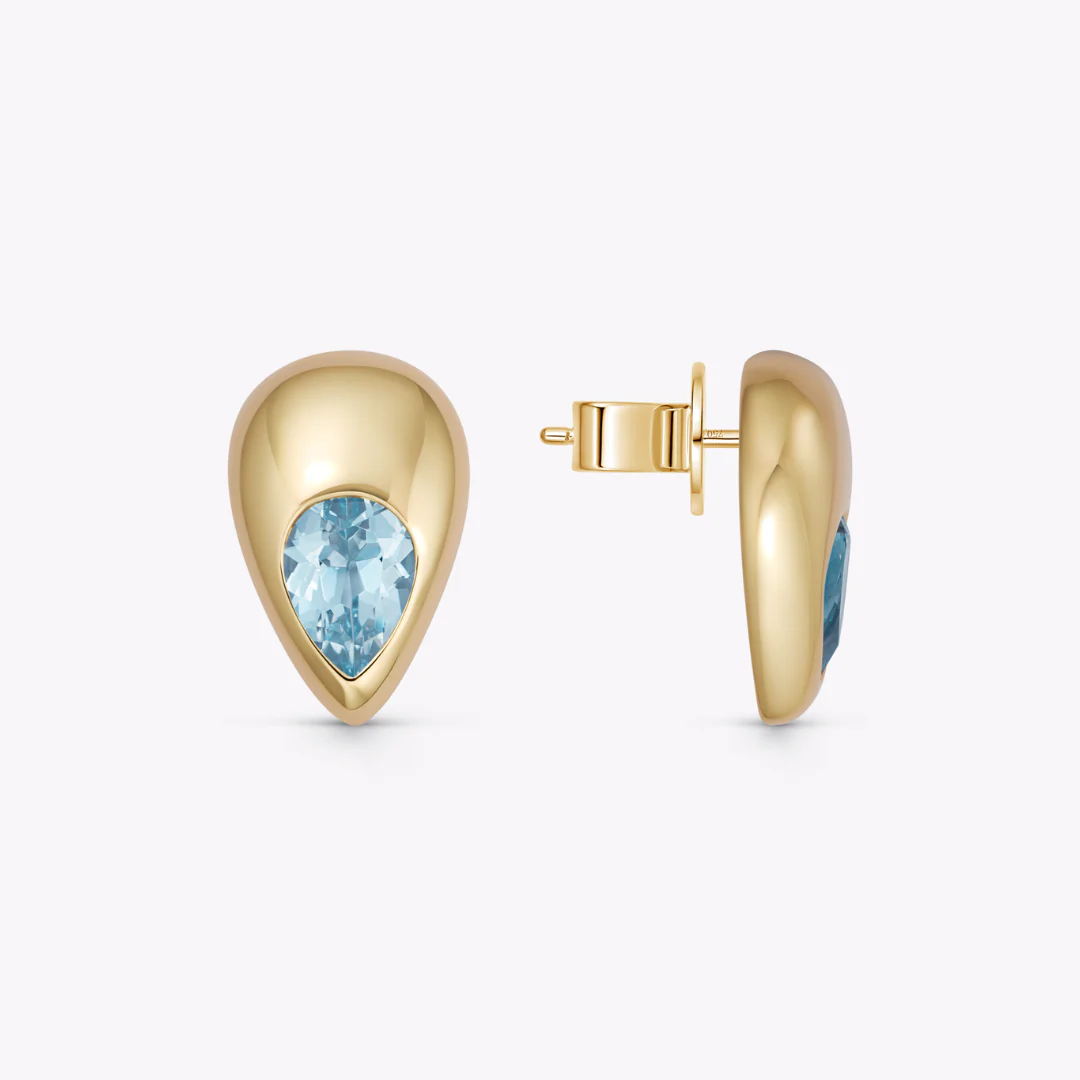 Everyday Gold Blue Topaz Reversed Teardrop Earrings - Image 3