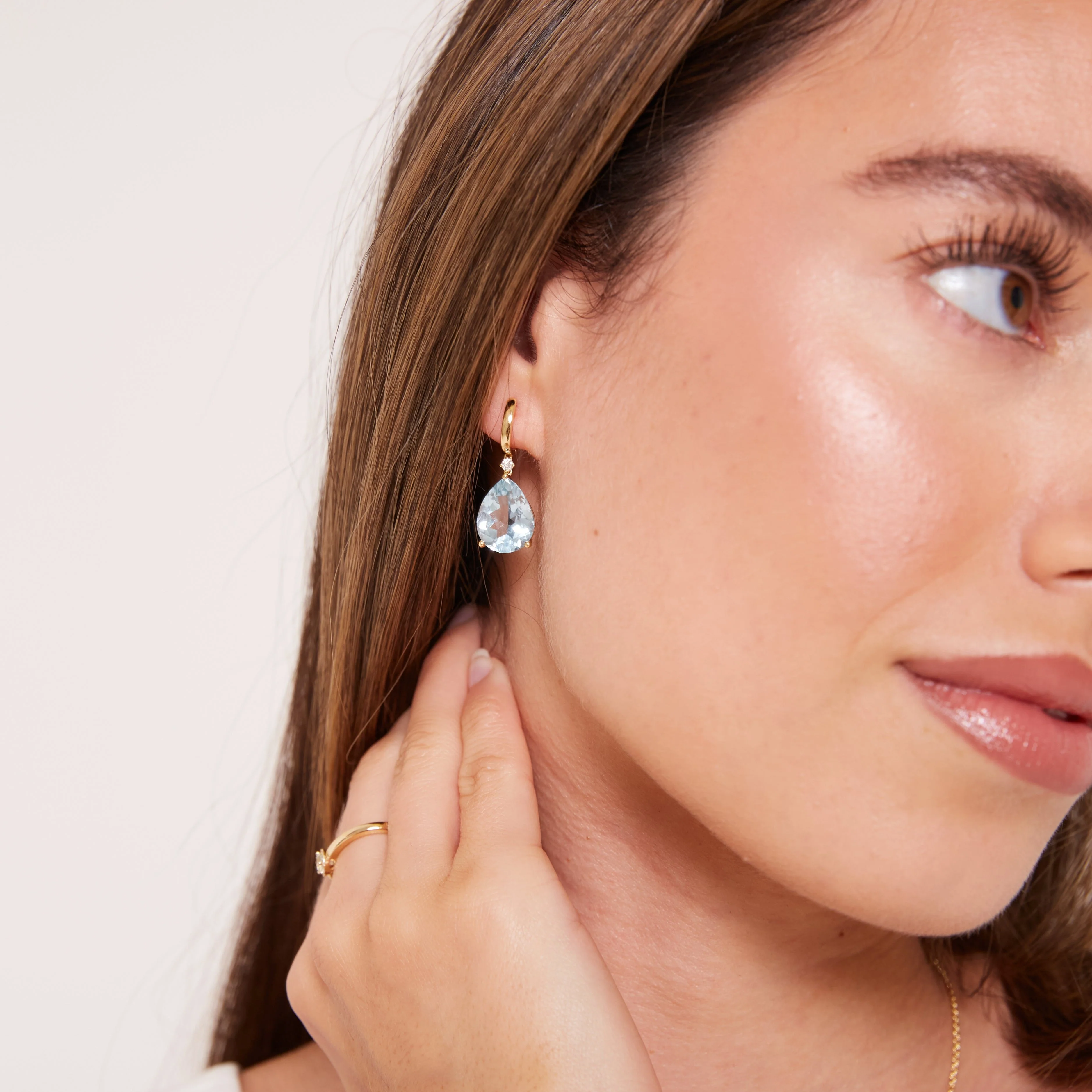 Kiki Classics Pear Drop Blue Topaz and Diamond Earrings - Image 3