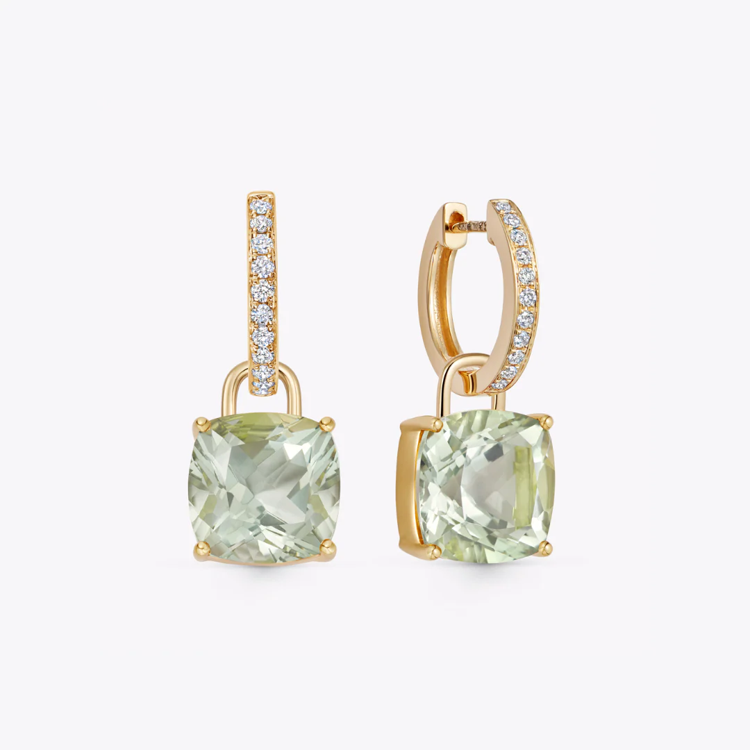 Kiki Cushion Green Amethyst and Diamond Detachable Earrings - Image 3