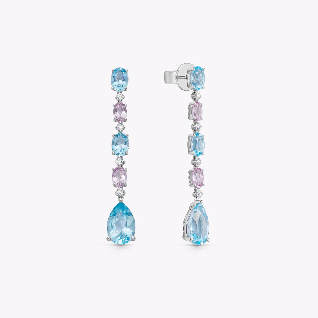 Special Editions Pink Topaz, Blue Topaz and Diamond Drop Earrings - Image 3